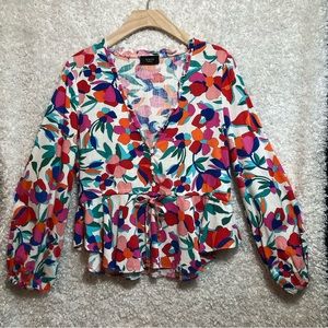 Vici Colorful Peplum Long Sleeve Blouse